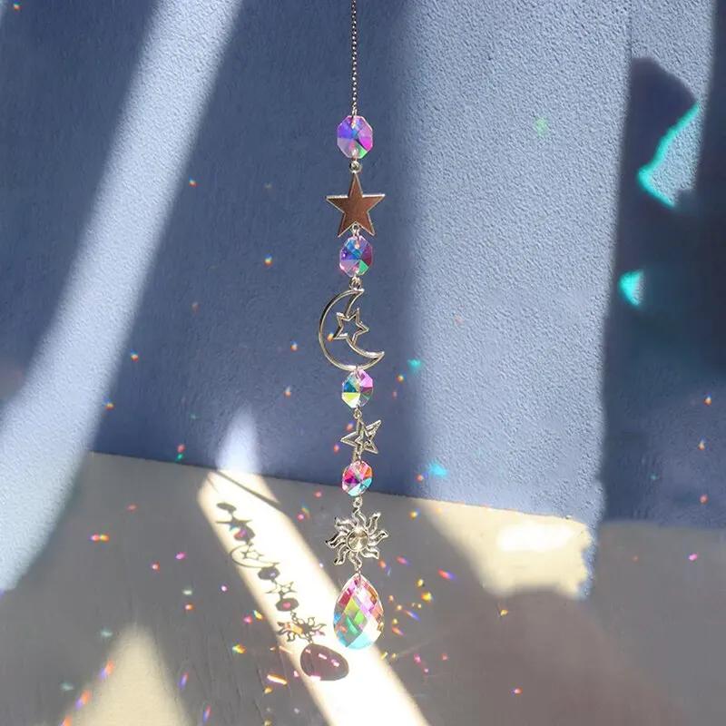 

Galaxy Star Moon Crystal Wind Chime Pendant, Suncatcher Hanging Decor for Home Window Garden Patio, Holiday Party Gift