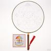 1 piece Ancient Handheld Fan Round Paddle Mandarin Handle with Fabric, Blank Patterns
