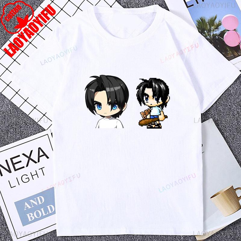 Vintage Pixel Game Style MapleStory Kawaii Printed TShirts Korea Style Buddy Personalize Homme T Shirt Cotton Y2K Otaku Clothing