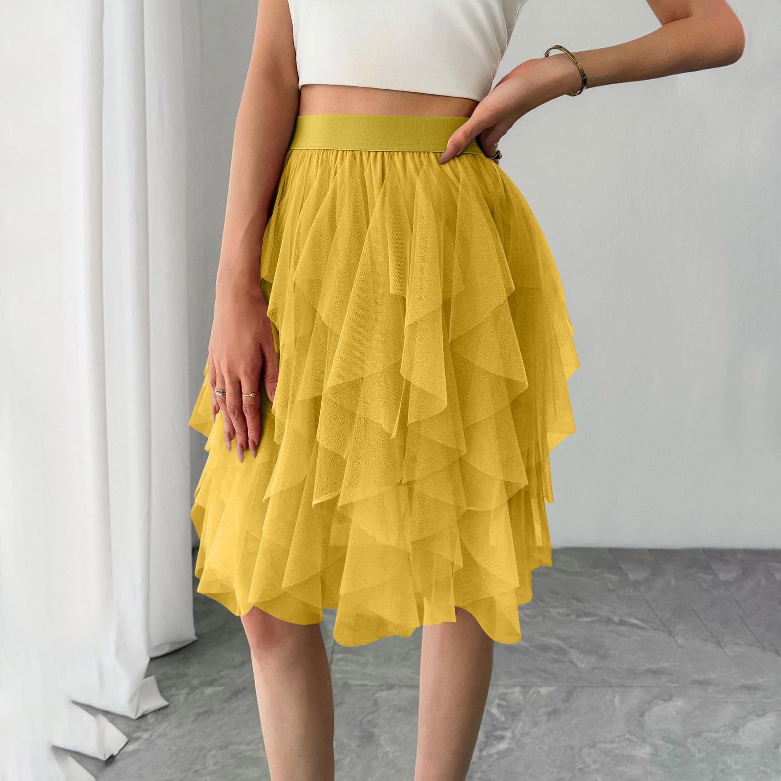 

Women s Fashion Color High Waist Mesh Skirt A-line Puff Skirt Cake Skirt Cute Ballet Ball Half Skirt XL жовтий
