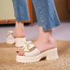 Cool Slippers Women's Summer Outer Wear Fashion 2024 New Versatile Muffin Thick Bottom Heightening Bow Women's Wedge Slippers