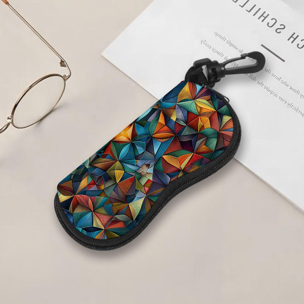 2D-Geometric Abstract Art Pattern Sunglasses Case, Zipper Protective Eyeglasses Holder, Portable Travel Eyewear Pouch for Women Men Accessory