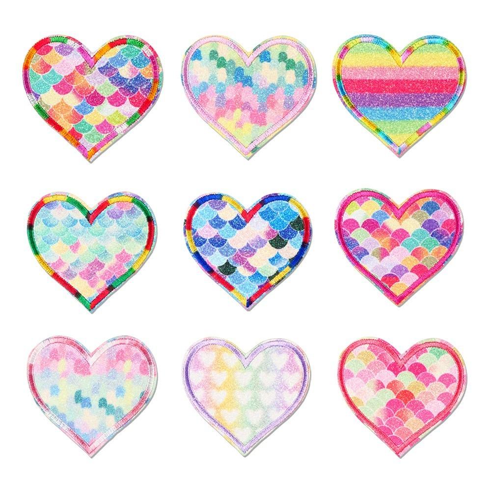 Rainbow Heart Sew On Patches Assorted Colors Heart Shaped Patch DIY Craft