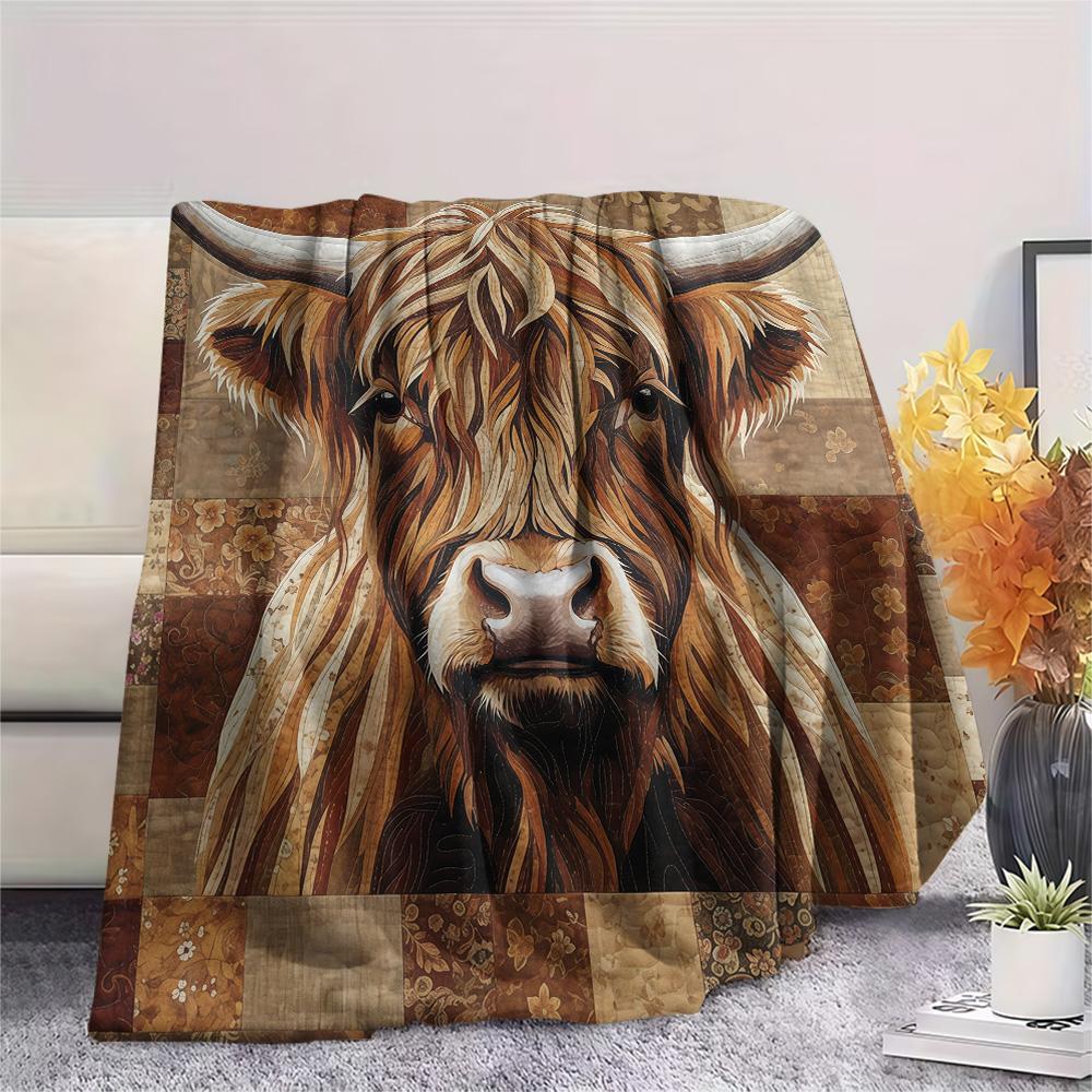 1PC Quilt Art Print Flannel Blanket, High quality Comfortable for All Seasons, Home Decor, Warmth and Comfort, Perfect for Christmas Gifts