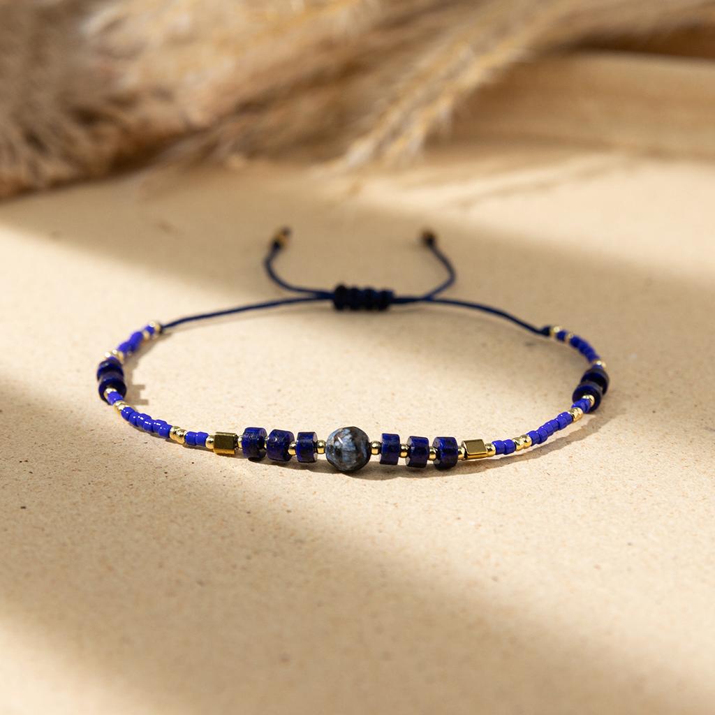 Bohemian colored rice bead bracelet women's ins wind niche faceted stone adjustable hand rope jewelry tide