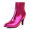 Glitter Gold Silver Ankle Boots Women High Spike Heels Rosy Green Shiny Wedding Party Dress Lady Zipper Pointed Toe Short Boots
