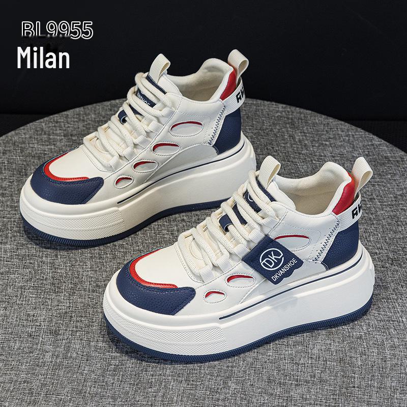 Women's Genuine Leather Velvet Platform Sneakers - Warm, Thick-Soled, Casual High-Tops for Spring 2025.