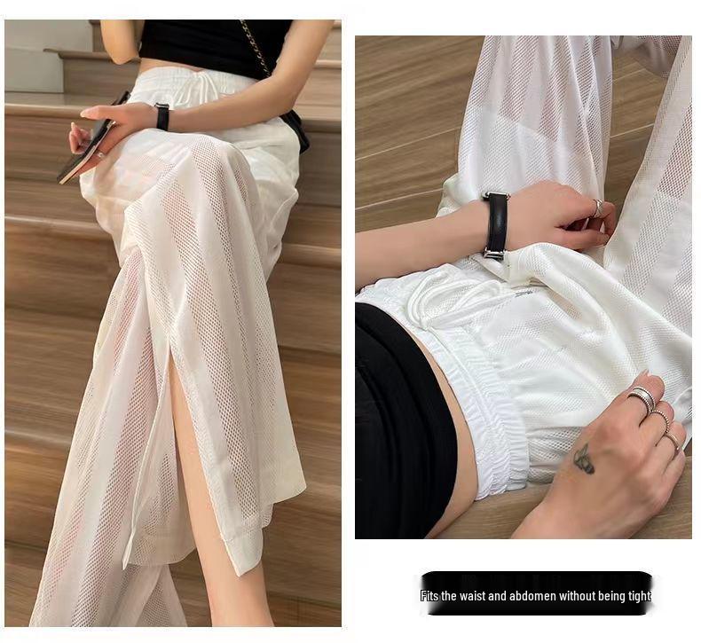 Women's Wide-Leg Mesh Split Pants – Spring/Summer 2026 Style, Sun Protection, Loose Fit, Straight Long Casual Pants