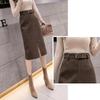 FYBownot Slim Wool Skirt with Slit and Belt for Perfect for and Business Suits Women's Knee-Length Fall/Winter, Office, Commuting,