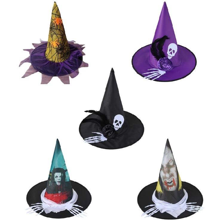 Halloween Witch Caps for Cosplay Veil Spiders Wizard Hat Adult Unisex Witch Hat Costume Pointed Hat Festival Holiday Hat