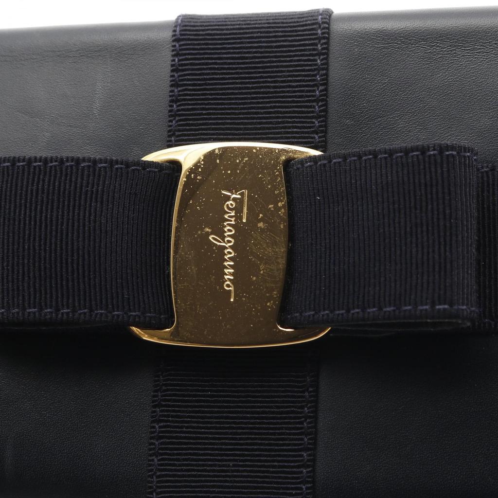 Used Salvatore Ferragamo Vara ribbon Shoulder Bag leather Navy Used Women