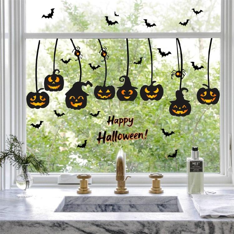 Halloween Static Window Decal Bat and Pumpkin Theme Reusable Decorations For Glass Door Offices PVC Clings Sticker Set