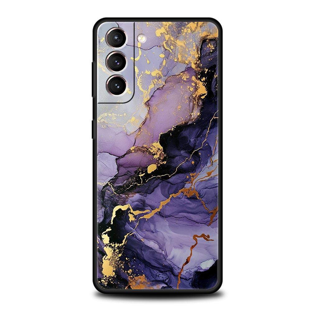 Watercolor Marble Phone Case For Samsung Galaxy S26 Ultra S25 Plus S24 FE S23 S22 5G S21 S20 Cover Black Soft