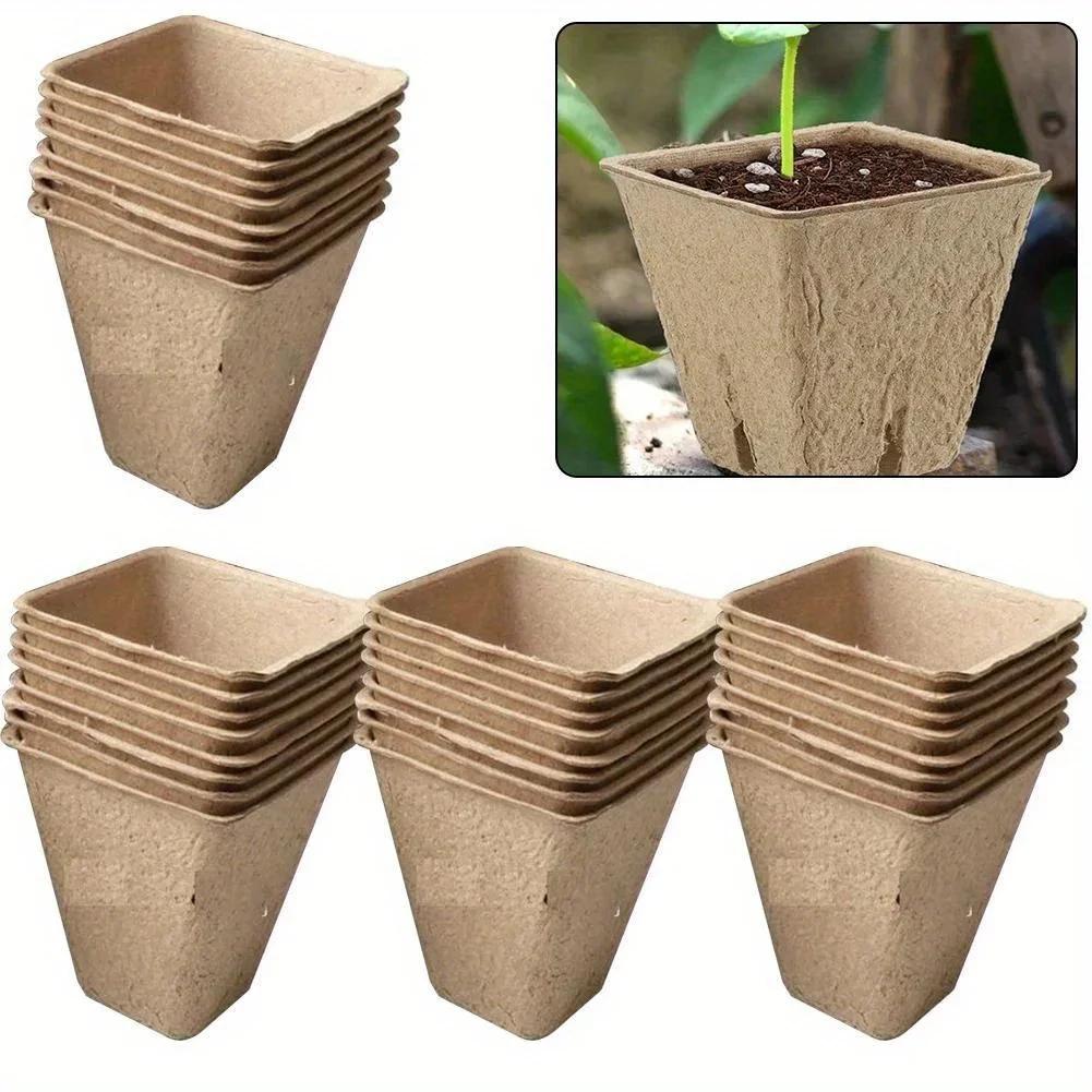 50Pcs Plant Pots Nursery Cups Garden Tray Biodegradable Paper Pulp Peat Pots 6/8cm Plant Grow Bags For Home Garden Accessories