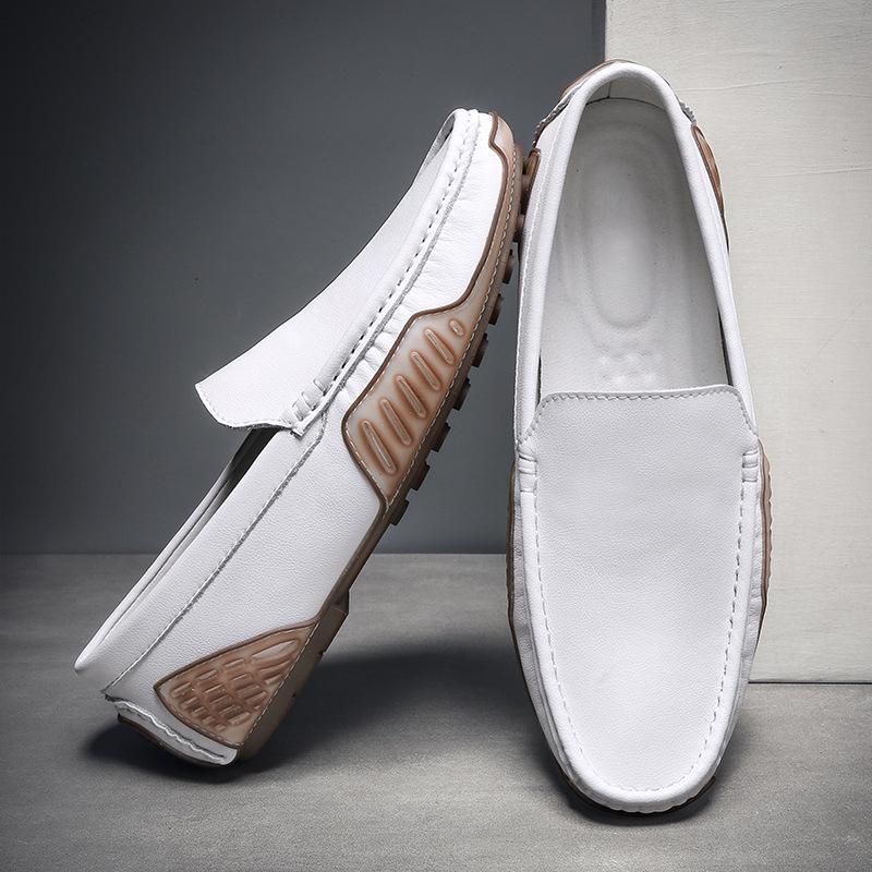 Four Seasons Style Men s Cowhide Loafers: Comfortable Leather Driving Shoes with Soft Sole 43 белый
