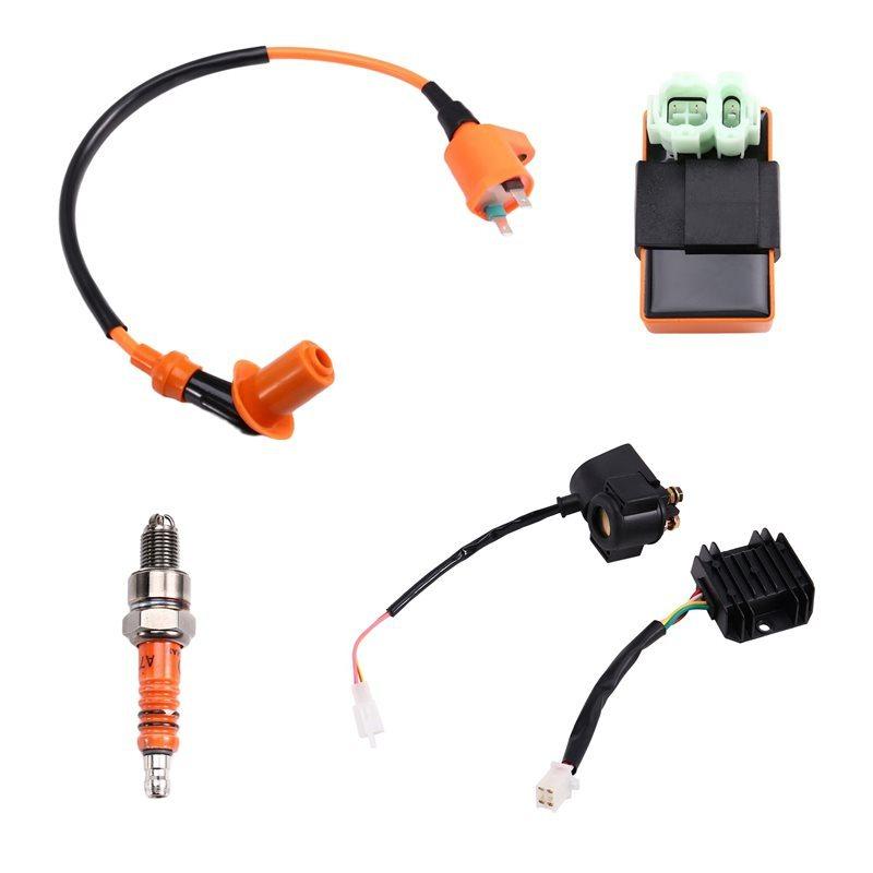 Scooter Motorcycle Ignition Coil Spark Plug 6 Pin CDI Solenoid Relay Voltage Regulator Rectifier For GY6 50-150CC Engines