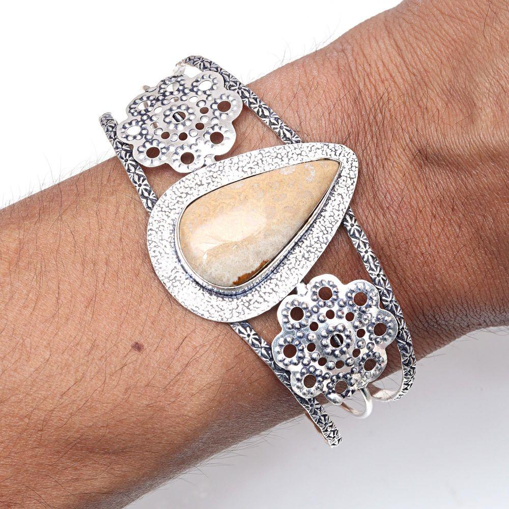 Fossil Coral Gemstone Handmade Jewelry Cuff Bracelets 7''Adjustable