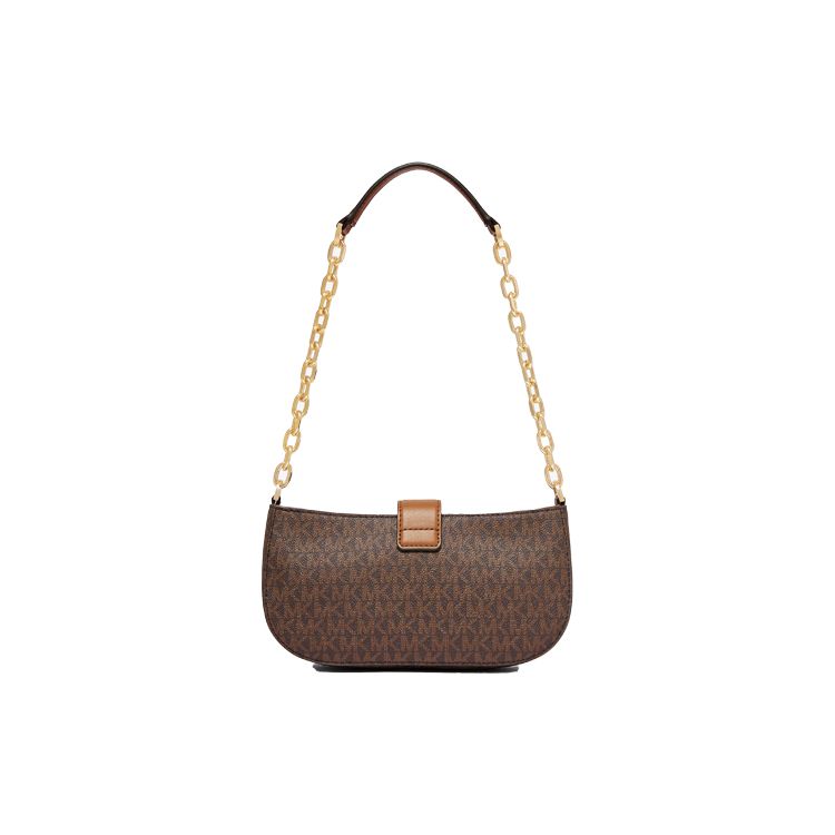 Michael Kors MK Carmen Monogram Chain Vintage Commuter Faux Leather Shoulder Bag Small Women Shoulder Bag Dark-Brown 35F2GNMC1B-200