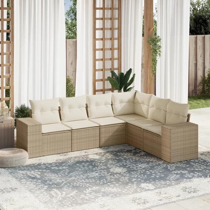 VidaXL Salon de Jardin avec Coussins 6 pcs, Canapés de Terrasse, Ensemble de Meubles de Patio, Mobilier d'Extérieur, Beige 3222607