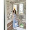 Beautiful Waist Pinch Dress Women's Summer High Sense Summer Blue Sleeveless Temperament Lace Splicing Hollow Dress
