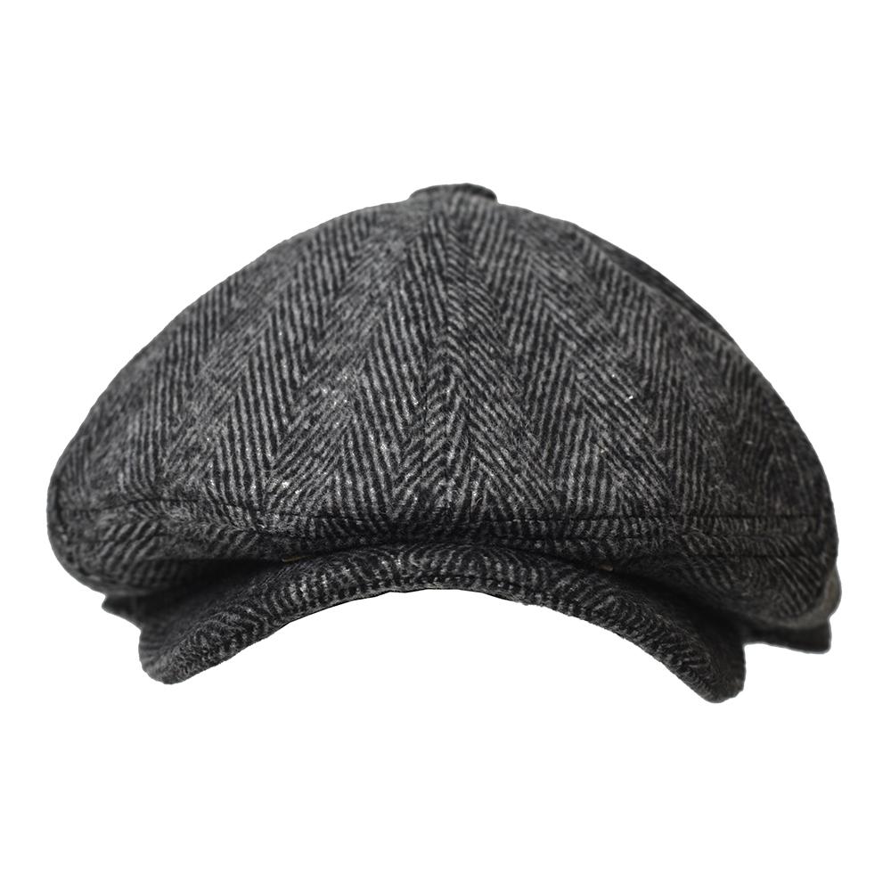 Vintage Herringbone Newsboy Cap Men Winter Thick Warm Casual Stripe Berets Gatsby Flat Hat Peaked Cap
