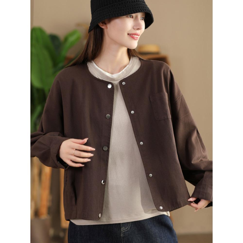 

DIMANAF 2025 Осень Новая Короткая Куртка Однотонное Пальто Длинные рукава Пуговицы Женщины One Size