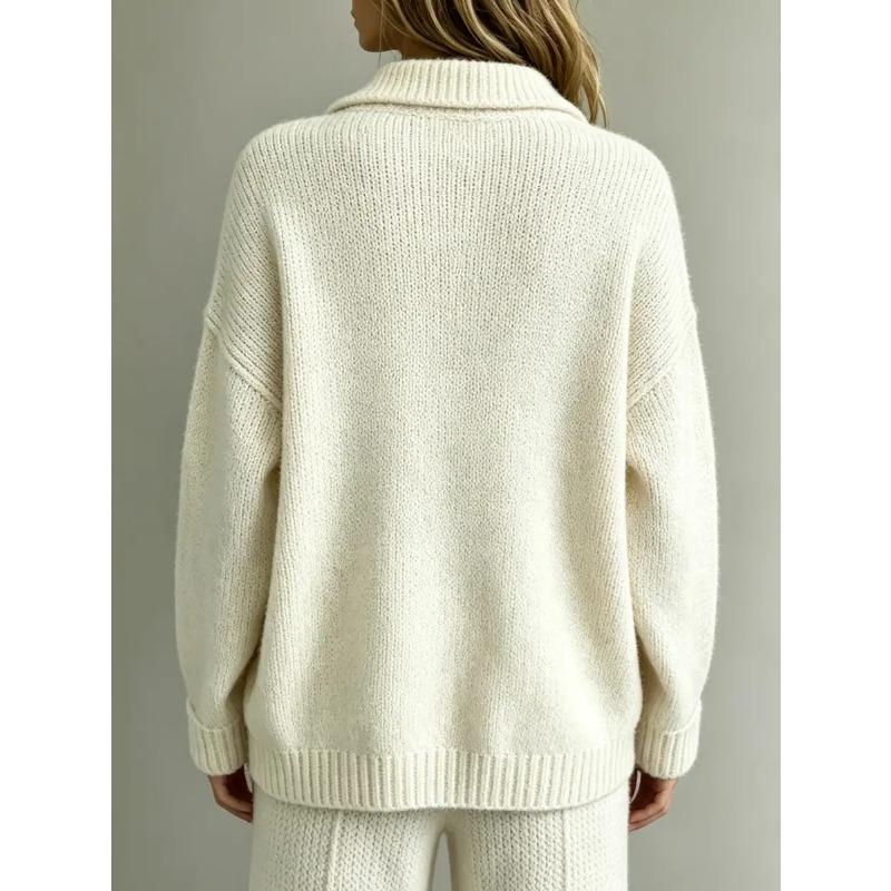 Women S Long Sleeve Polo Collar Solid Knit Sweater For Autumn Winter