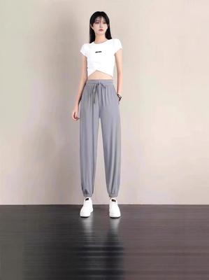Ice Silk Women's Tapered Lace-Up Pants - Loose, Slimming, Trendy, Lightweight Summer Wear