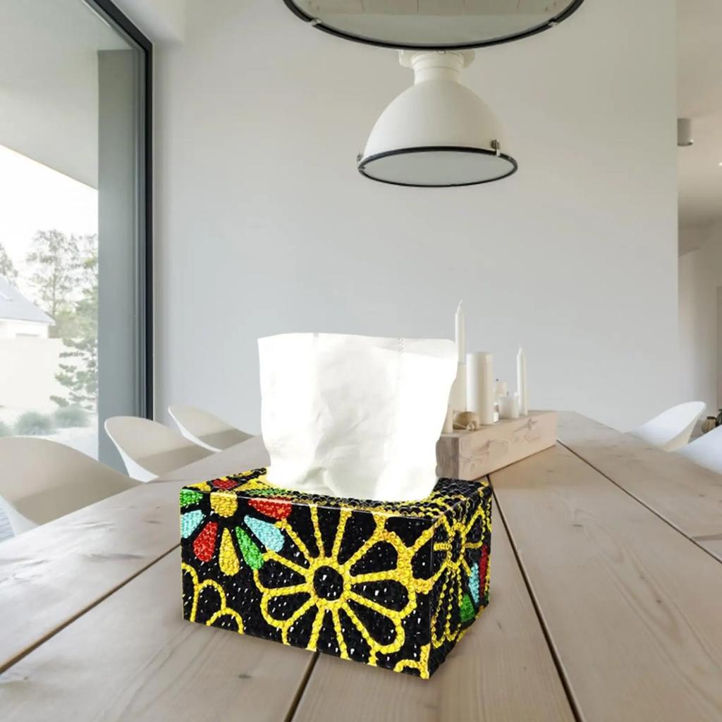 5D DIY Tissue Case Diamond Mosaic Square Tissue Box Kit Handmade Art Napkin Dispenser for Home Office Car Decor Supplies