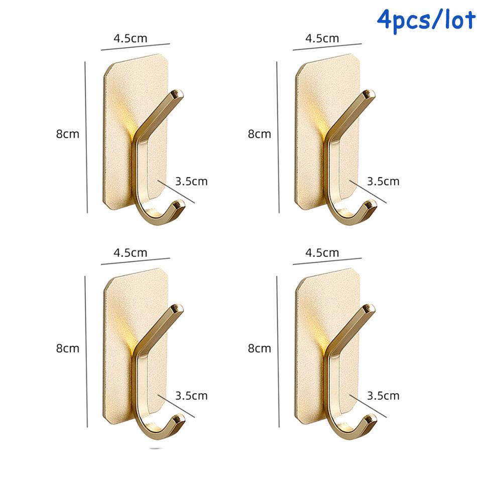 4pcs/Lot Wall Hook Adhesive Matte Gold Black Sliver Kitchen Bathroom Towel Key Robe Door Hooks Storage Hanger Holder Aluminum