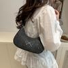 Solid Color Bowknot Shoulder Bag Shiny Women Handbag Simple Underarm Tote Bag  Lady