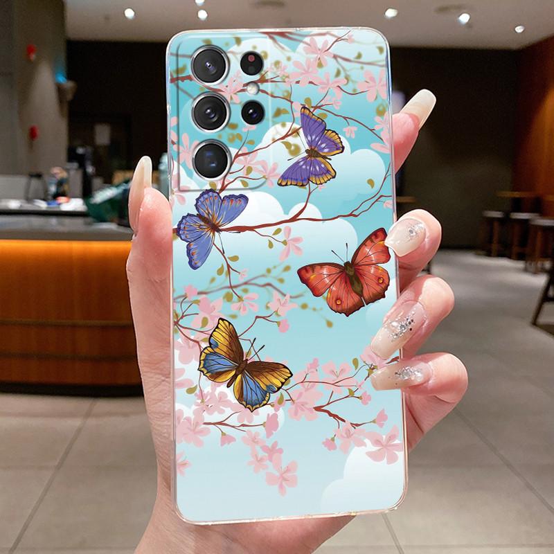 For Samsung S21 Ultra Case Clear Casing Fashion Butterfly Flower Soft TPU Silicone Cover For Samsung Galaxy S20 Ultra Phone Case