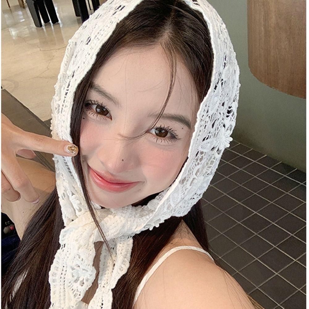 Cape Lace Shawl White Flower Scarves Elegant Lace Triangle Scarf  Female