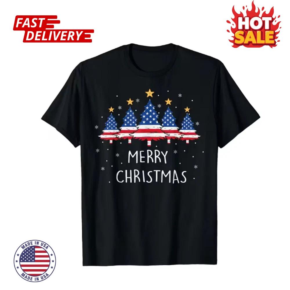 Patriotic USA Flag Christmas Tree Inspired T shirt - American Star & Stripe Xmas 2XL