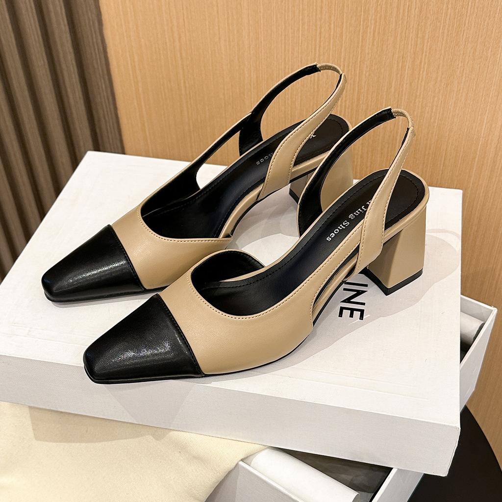 866-1 New Baotou Backspace High Heels Women's Korean Edition Fashion Versatile Fairy Style Light Luxury Color Matching Single Shoes Women's Shoes