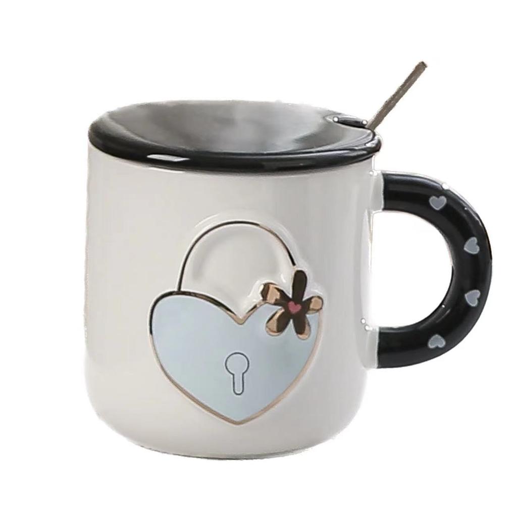 Kreativer Liebesschloss-Becher Ins Hochwertige Keramiktasse Souvenir Niedlich Zuhause Paar Wasserbecher Kaffeetasse