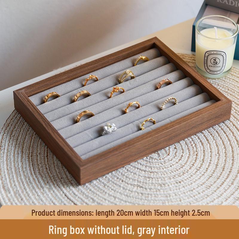 High-End Walnut Wood Grain Flip-Top Jewelry Box – Dustproof, Anti-Oxidation Ring Display