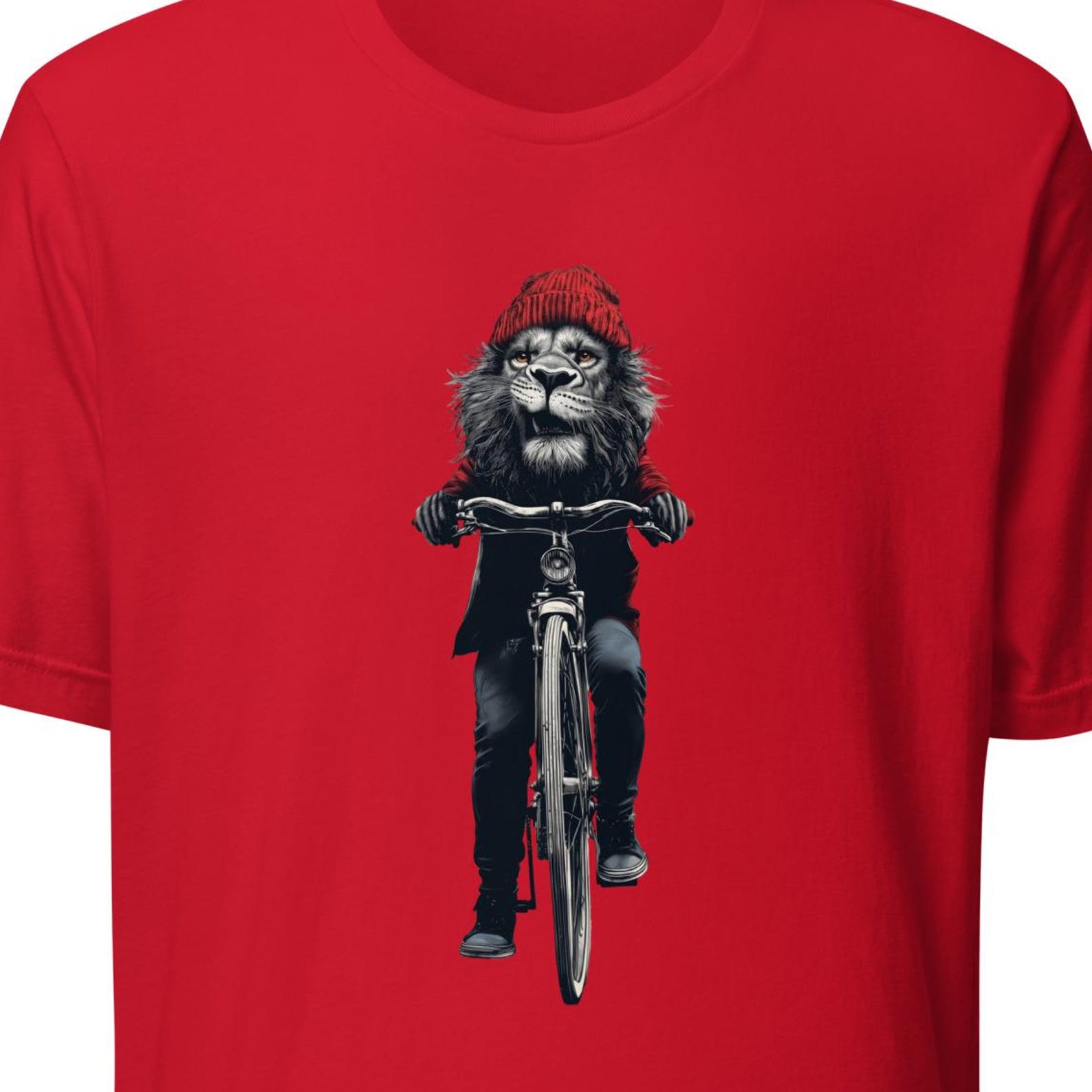 Lion on Bicycle T-Shirt, Lion Lover Tee, Cool Cycling T-Shirt, Bold Moves Only XL