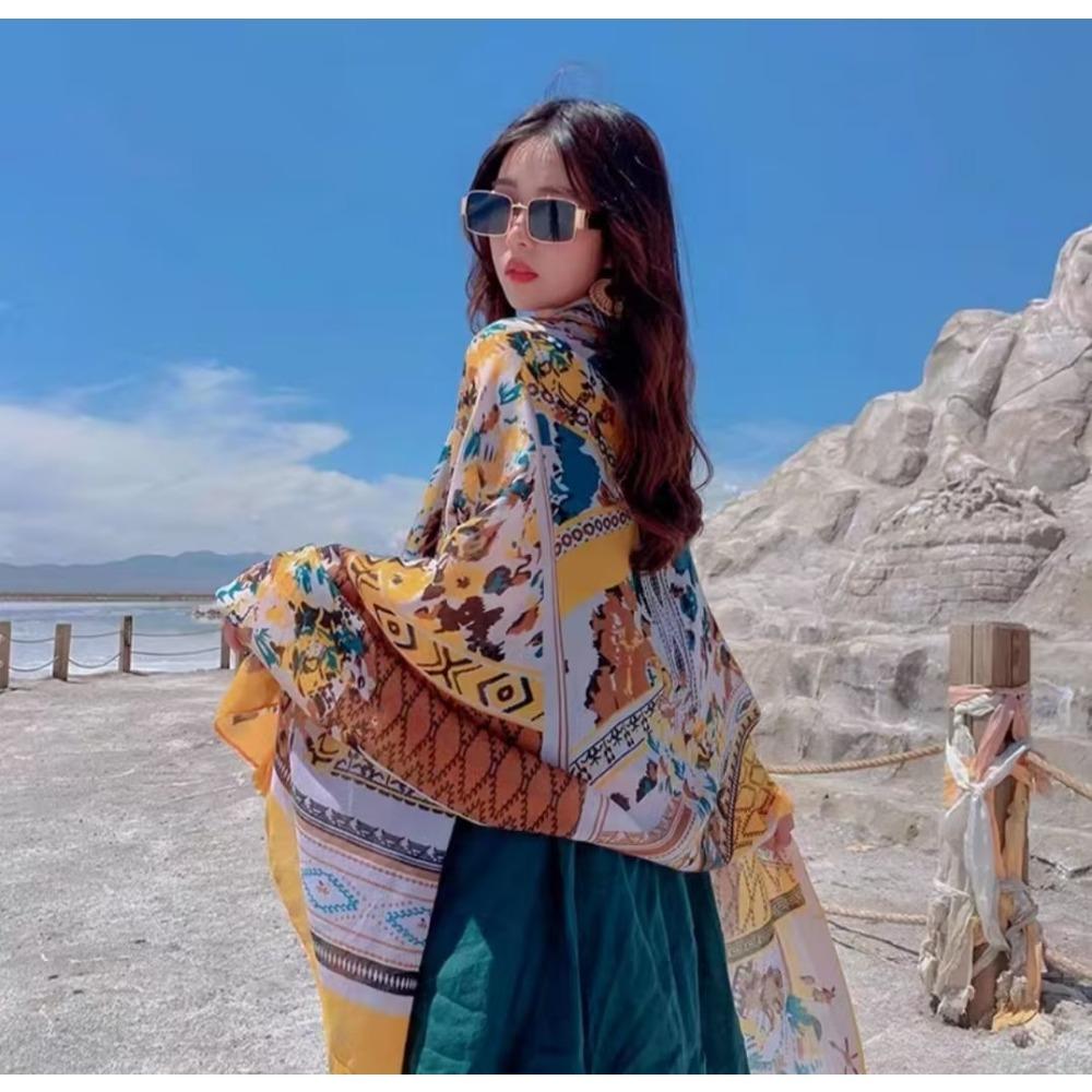 Chaka Salt Lake Great Northwest Tourism Ethnic Style Scarf Silk Scarf Women'S Summer Seaside Beach Shawl Sunscreen Thin
