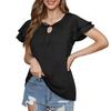 Women's V-Neck T-Shirt with Double Layer Sleeves and Tie Front, Casual Summer Blouse for Women, Loose Fit Short Sleeve Top