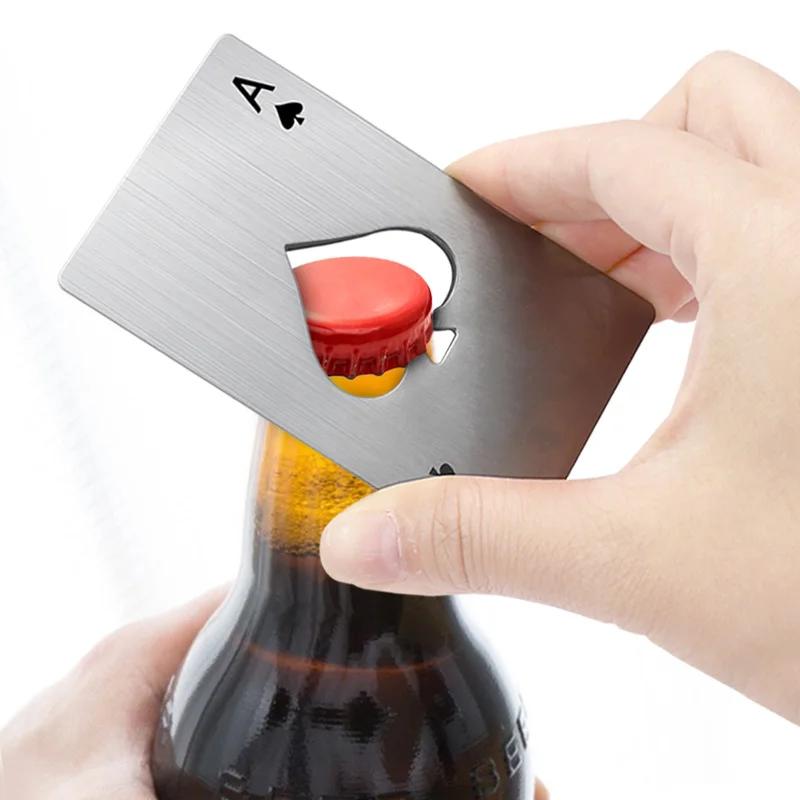1Pcs Beer Bottle Picker Opener Poker Creative Pocket Metal Multifunction Credit Card Bottle Opener Black Peach A Stainless Steel