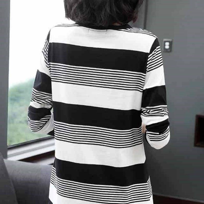 Spring and Autumn Women's Casual Stripe Print Long Sleeve O-Neck Blouses & Shirts