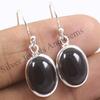 Simple and Fashionable  Silver Natural Black Onyx Earrings, Oval    Gift for Her