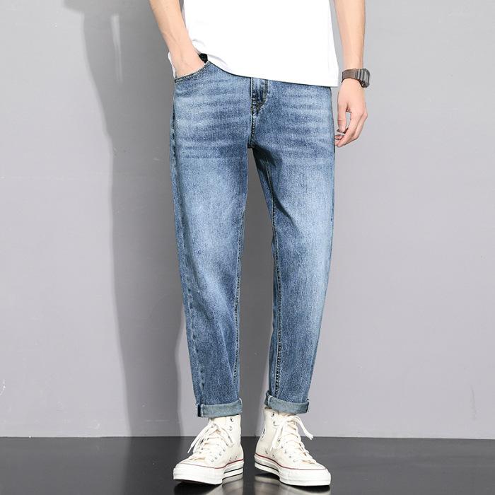 

Весенне-летние джинсы мужские прямые японские свободные повседневные брюки микро гаремы 38 синий