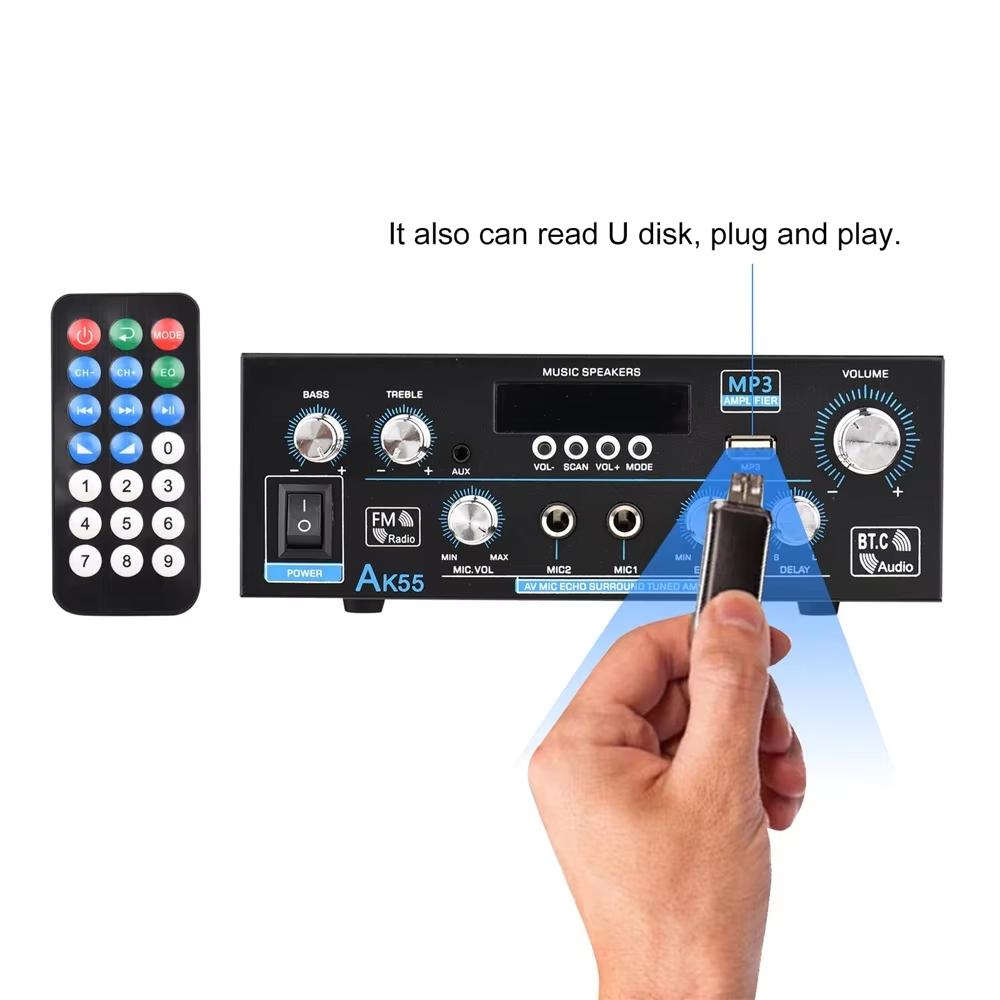 AK55 HiFi Digitalverstärker Kanal 2.0 Bluetooth Surround Sound AMP Maximale Leistung 90Wx2 Lautsprecher für Zuhause Auto BT 5.0 Audioverstärker