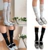 Women Lace Patchwork Calf Sock Knee Length Socks Lacing Up Knee Sock Fashion Mesh Knee Stockings Sexy Mesh Calf Socks