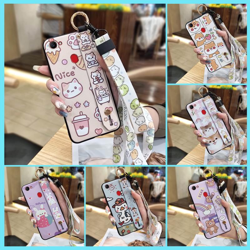 Kickstand Anti-knock Phone Case For OPPO F7 Ring Protective Wrist Strap Phone Holder Wristband Dirt-resistant Durable