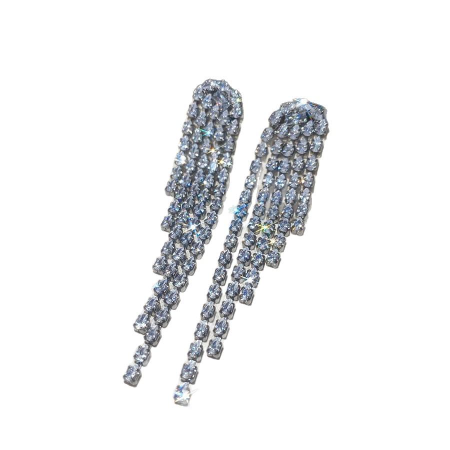 Silver Needle Diamond Water Drop Tassel Earrings - Elegant Court Style, Versatile & Luxurious Design.