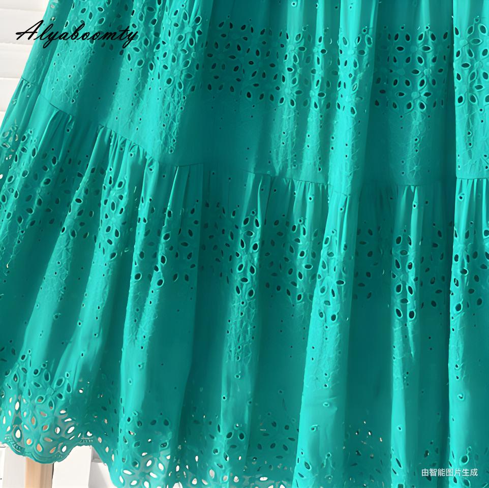 Spring Summer Women Sweet Skirt High Waist Purple Green Drawstring Tassel Skirts Hollow Out Elegant Ladies' Chic Skirts