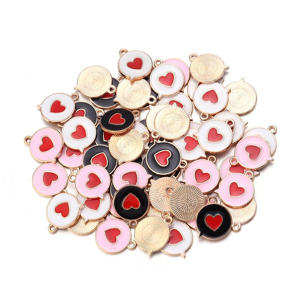 10Pcs/Lot 16mm Alloy Pendant Single Sided Oil Dropping Heart Pendant For Jewelry Making Diy Exquisite Necklace Accessorie